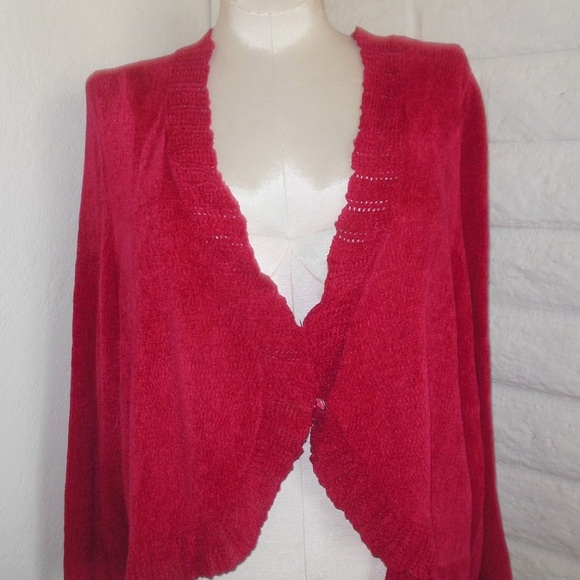 Catherines 4X Red Chenille 3/4-Slv Sweater Shrug - Picture 1 of 3